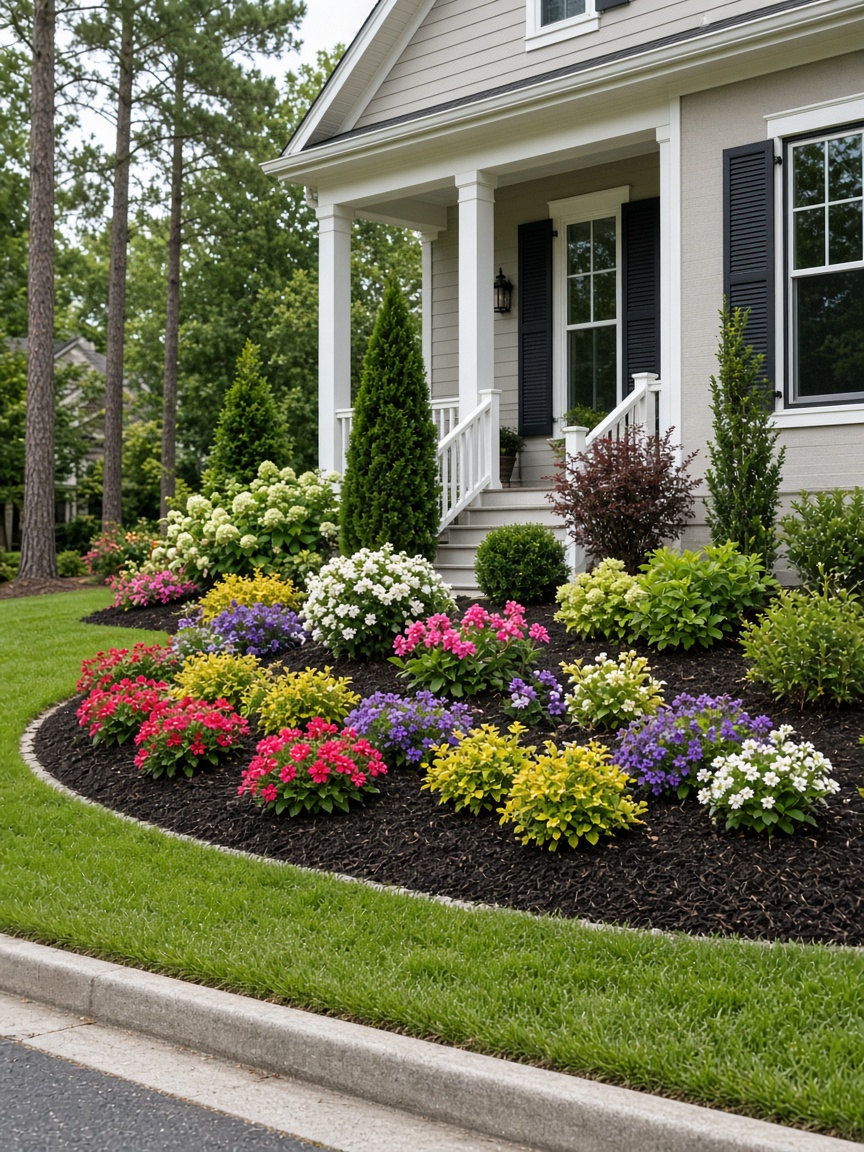 Refreshed mulched beds with new plantings