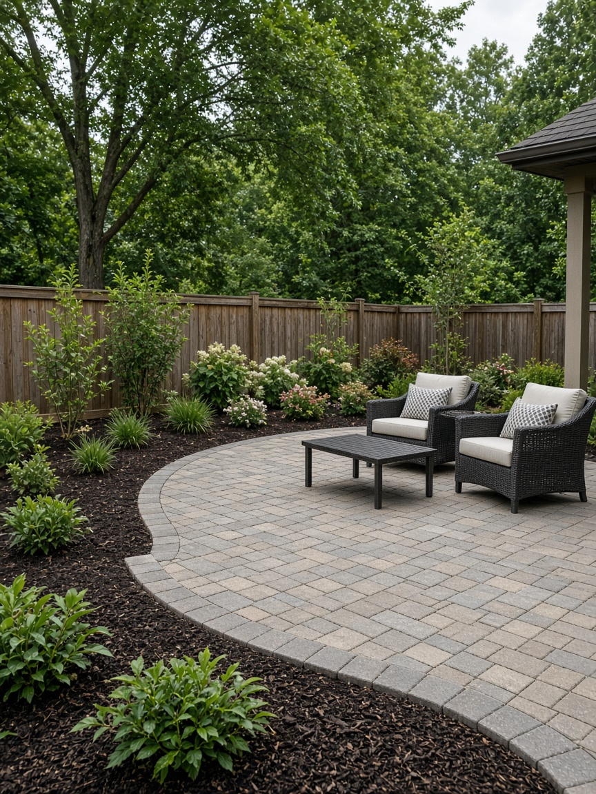 New paver patio and lawn after landscaping